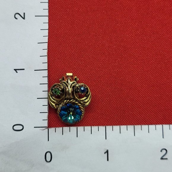 Vintage Gold Tone Green and Blue Rhinestones Clip Earrings - Picture 9 of 9